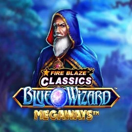 Slots logo of Fire Blaze Blue Wizard Megaways from Rarestone Gaming at Kaleo Casino